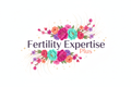 a logo with the characters "Fertility Expertise Plus" With Flowers and Bright colours and subtle stars and magical bursts