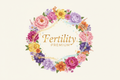 a logo with the characters "Fertility Premium" With Flowers and Bright colours and subtle stars and magical bursts